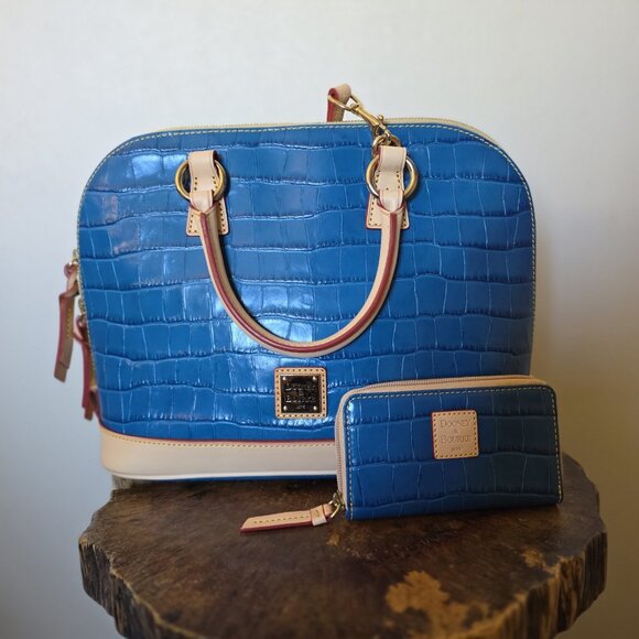 Dooney & Bourke Marine Blue Croco Embossed Zip Satchel & Wallet Set Leather Bag - Picture 16 of 16